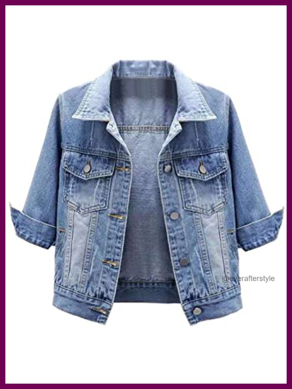 Womens 3/4 Sleeve Cropped Denim Jacket Button Down Trucker Jean Coat